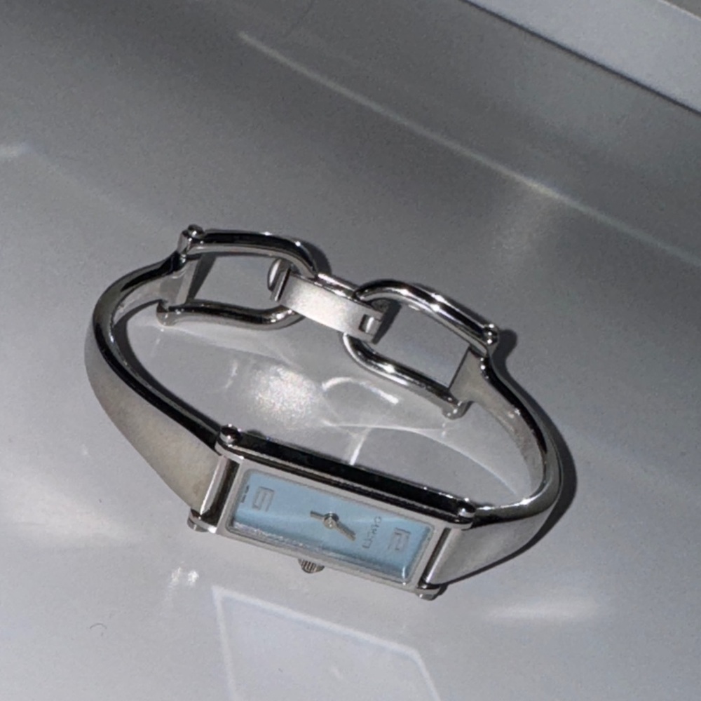 Gucci Blue Back Silver Rectangular Face Watch - image 1